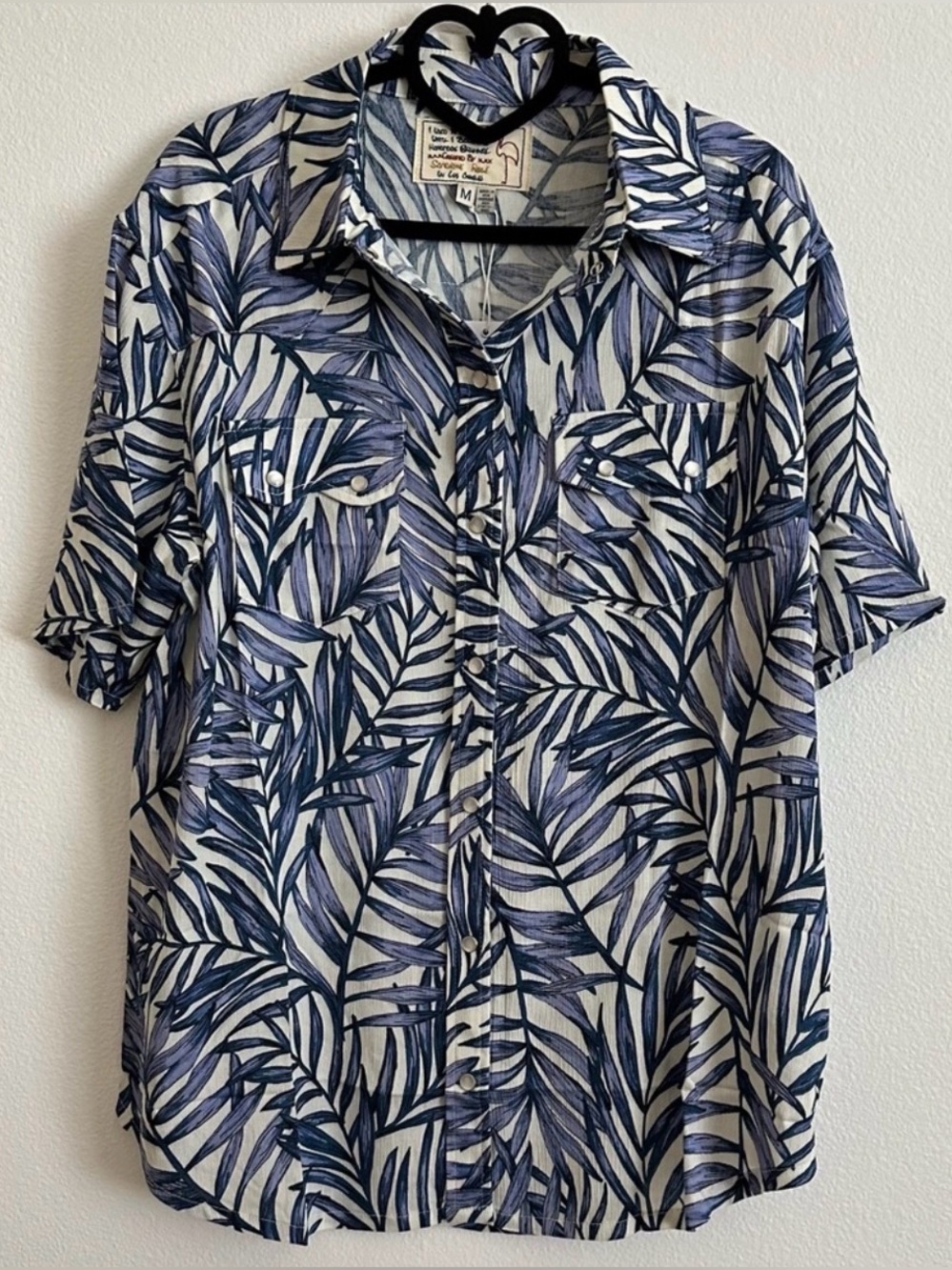Free People x Sandrine Rose Blue Tropical Hawaiian Western Top Size M
